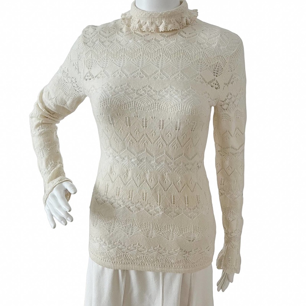 VINTAGE RALPH LAUREN BLUE LABEL MOCK NECK POINTELLE WOOL SWEATER WOMEN SIZE S - Picture 14 of 14